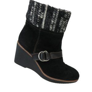 Naturalizer Size 9.5 M Ankle Boots Black Suede Wedge Knit Zipper Cushioned